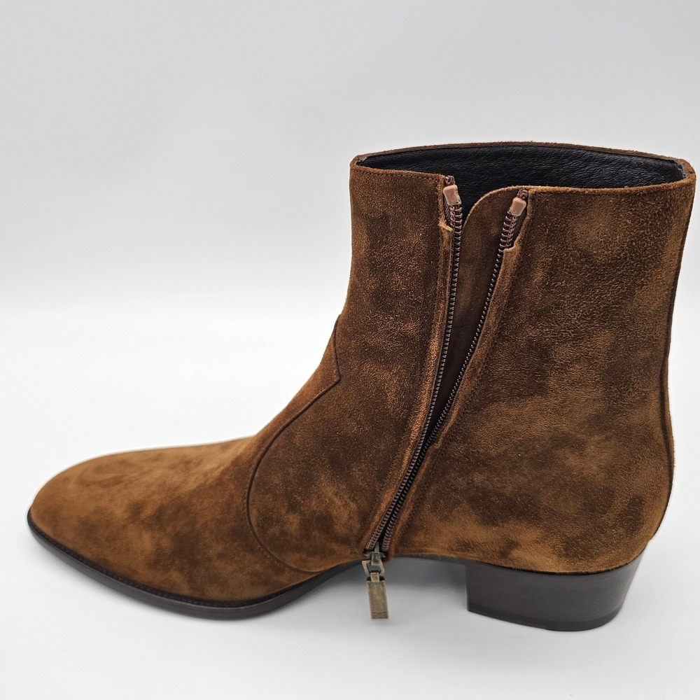 Saint Laurent Mens Wyatt 40 Zip Boot Suede Leather Ankle Tobacco Brown Size 9.5 - Picture 4 of 11